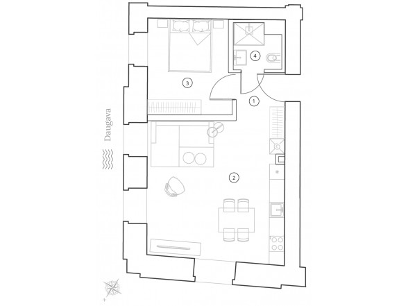  2. Stāvs   2 istabas  Platība: 50.91 m2 