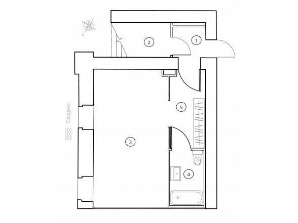  1. Stāvs   1 istaba  Platība: 42.50 m2 