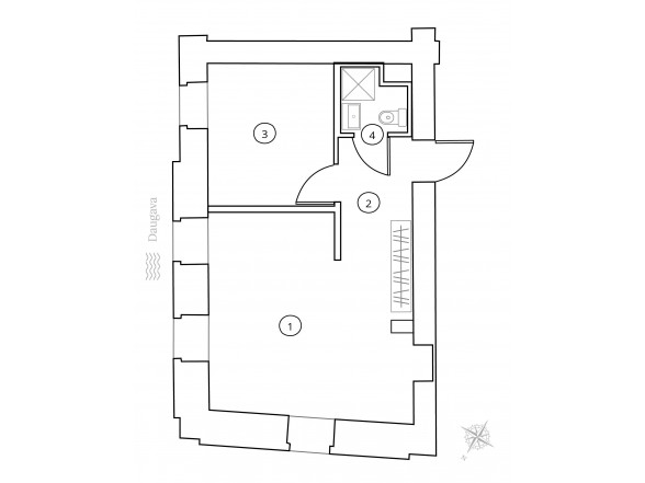  1. Stāvs   2 istabas  Platība: 48.80 m2 