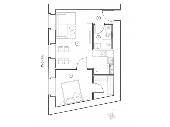  4. Stāvs   2 istabas  Platība: 45.7 m2 