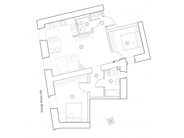  4. Stāvs   3 istabas  Platība: 74.1 m2 