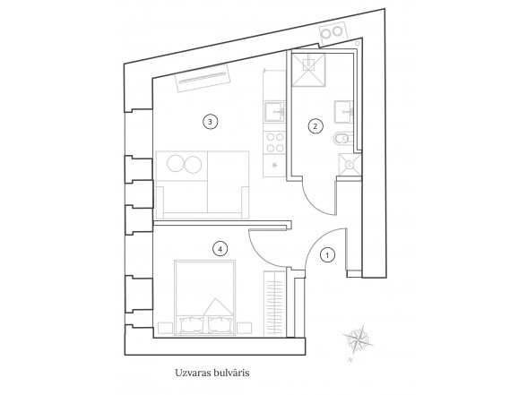  4. Stāvs   2 istabas  Platība: 37 m2 