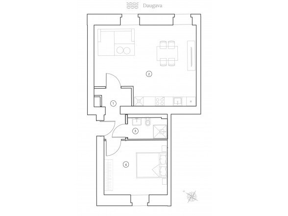  2. Stāvs   2 istabas  Platība: 58.8 m2 