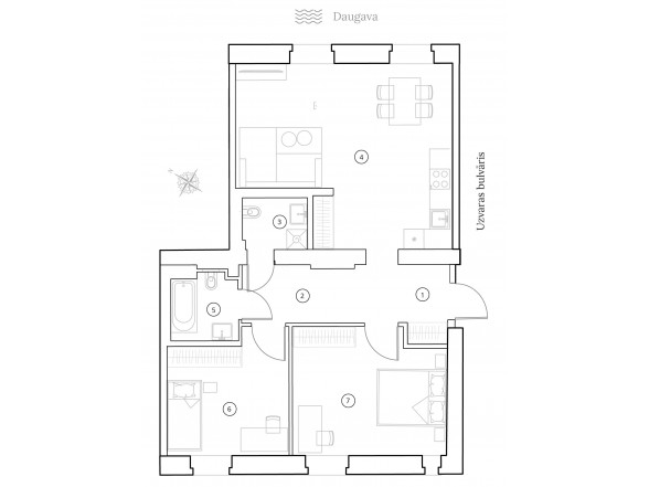  4. Stāvs   3 istabas  Platība: 80.50 m2 