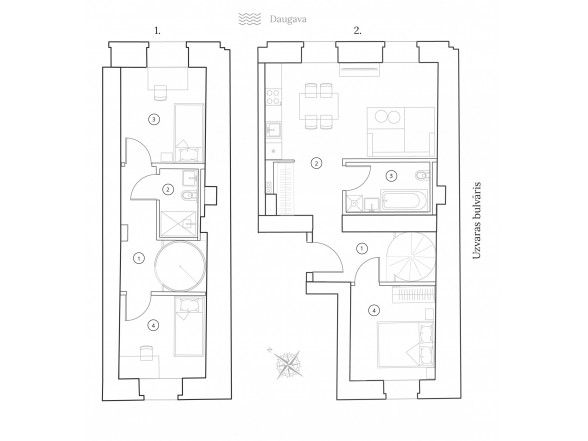 2/3. Stāvs 4 istabas Platība: 82 m2