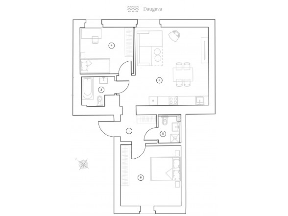  5. Stāvs   3 istabas  Platība: 71.5 m2 