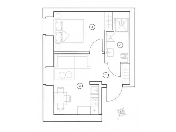  3. Stāvs   2 istabas  Platība: 33.2 m2 