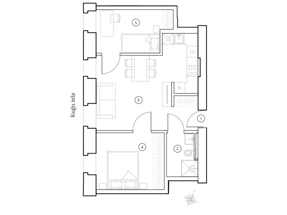  3. Stāvs   3 istabas  Platība: 48.72 m2 