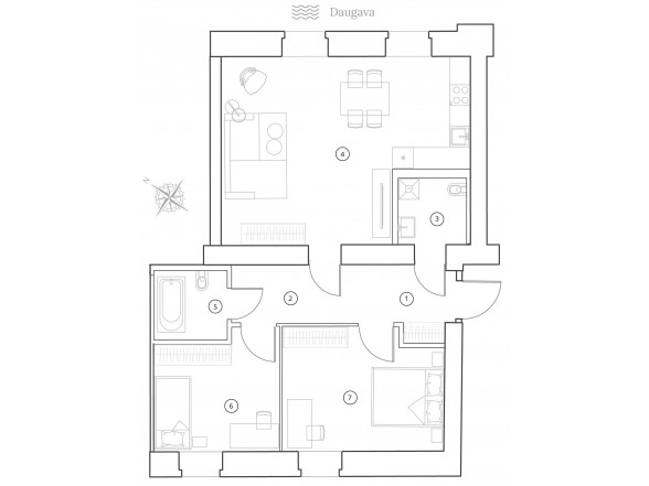  2. Stāvs   3 istabas  Platība: 81.1 m2 