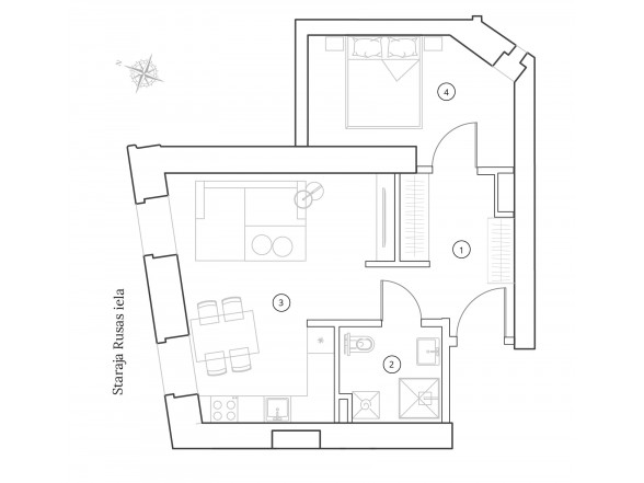  3. Stāvs   2 istabas  Platība: 50.3 m2 