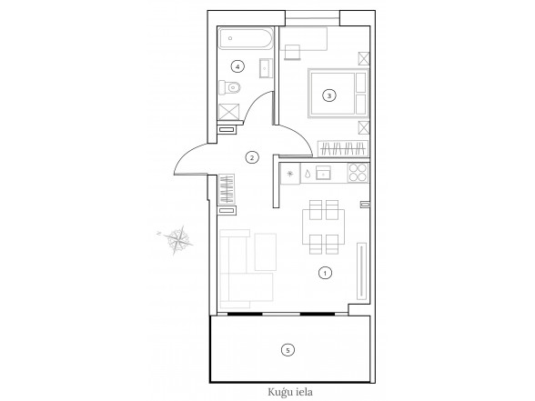 Penthouse 2 istabas Platība: 60.30 m2