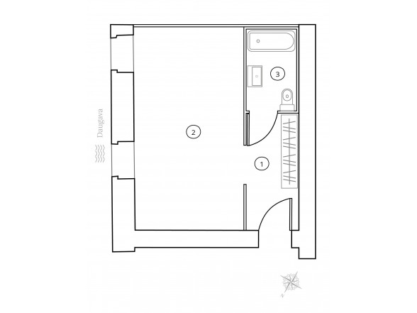  1. Stāvs   1 istaba  Platība: 34.60 m2 